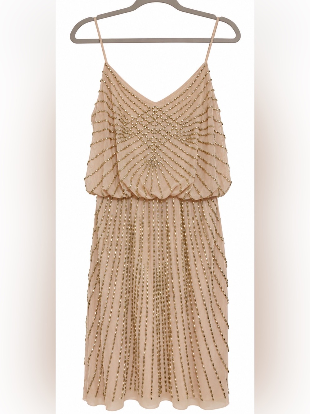 XSCAPE Size 6 Champagne Gold Beaded Cocktail Dress Art Deco Gatsby Evening - Picture 5 of 12